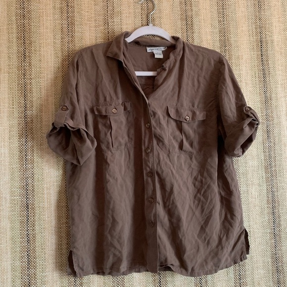 Anna and Frank Silk Blouse Top Short Sleeve Shirt 100% Silk Women’s Size L - Picture 1 of 3